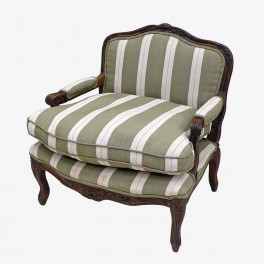 WIDE LOW WOODEN FRENCH ARMCHAIR