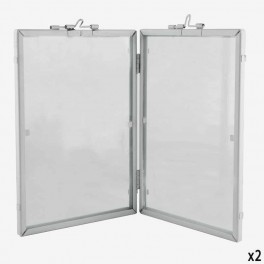 L GLASS DOUBLE PICTURE FRAME WH 
