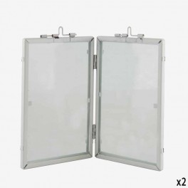 SM GLASS DOUBLE PICTURE FRAME WH
