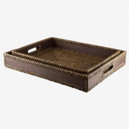 S/2 RCTG RATTAN WOODEN TRAY