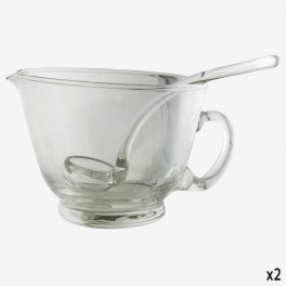 LARGE GLASS GRAVY BOAT WITH SPOO