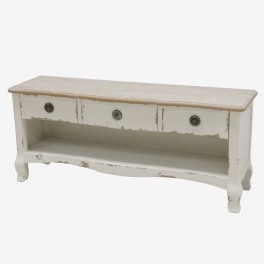 LOW WHITE TV CONSOLE  WOOD NAT T