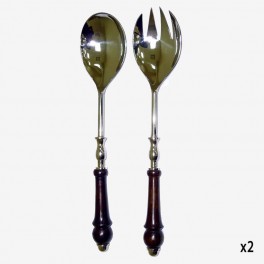 SILVER SALAD CUTLERY WOODEN HAND