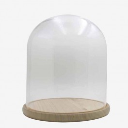 WIDE GLASS URN WITH NAT WOOD STA