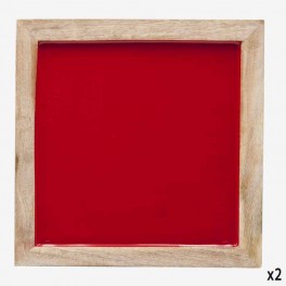 SQ WOODEN TRAY RED ENAMELED INTE