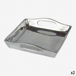 SILVER SQUARE TRAY WITH HANDLES
