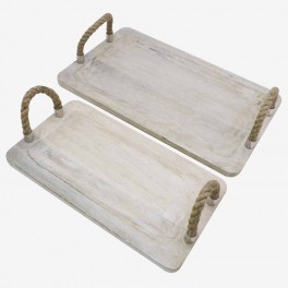 S/2 RCTG WOOD TRAY SILVER ROPE H