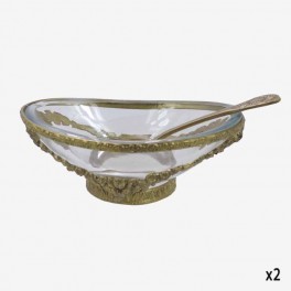 OVAL GLASS BOWL WITH SILVER SPOO