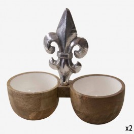 2 WOODEN STAND BOWLS SILVER LYS 