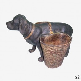 DARK RESIN DOG WITH TWO BASKET 