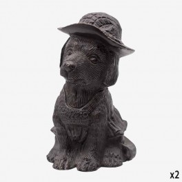 BLACK BRASS DOG WITH SUIT AND HA