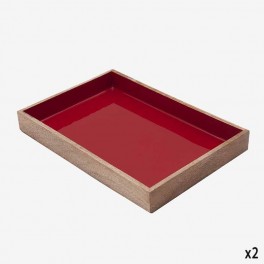 RCTG WOODEN TRAY RED ENAMEL INTE
