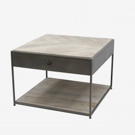 LOW SQ GRAY IRON TABLE 1 DRAWER 