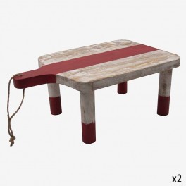 WH PICKLED WOOD STOOL RED STRIPE