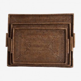 S/3 RCTG RATTAN TRAY ROUNDED HAN