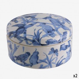 LARGE ROUND BOX WITH BLUE PARROT