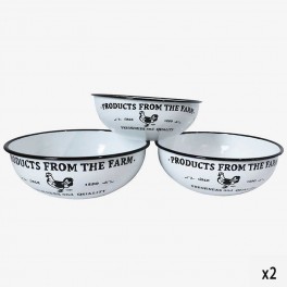 S/3 ROUND WHITE BOWL WITH HENS
