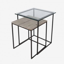 S/2 SQ TABLES GLASS TOP(LARGE)WO