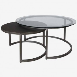 S/2 R TABLES GLASS TOP(LARGE)MET