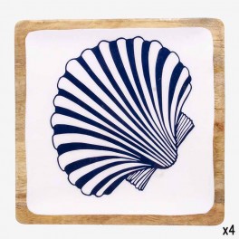 LARGE SQ WOODEN PLATE BLUE SHELL