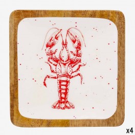LARGE SQ WOODEN PLATE RED LOBSTE