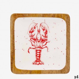 SM SQ WOODEN PLATE RED LOBSTER