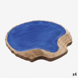 L BLUE WOODEN PLATE SHELL SHAPED
