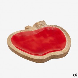 SM RED WOODEN PLATE APPLE SHAPED