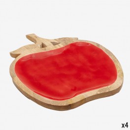 L RED WOODEN PLATE APPLE SHAPED