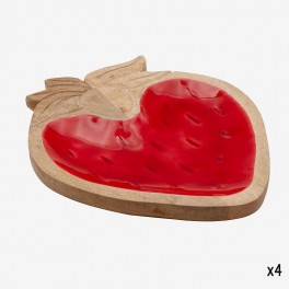 RED WOODEN PLATE  STRAWBERRY SHA