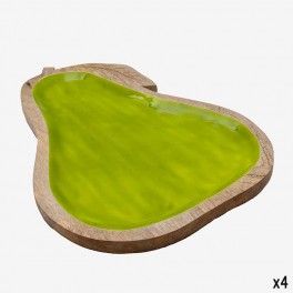 L GREEN WOODEN PLATE PEAR-SHAPED