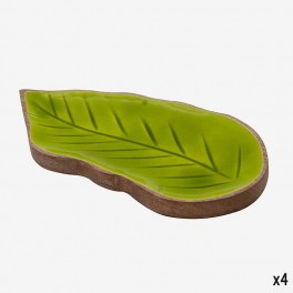 GREEN WOODEN PLATE SHAPED LIKE A