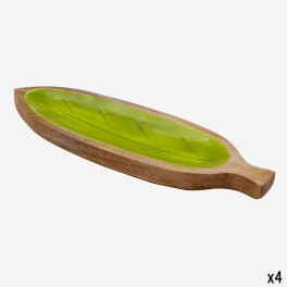 L GREEN WOODEN PLATE SHAPED LIKE