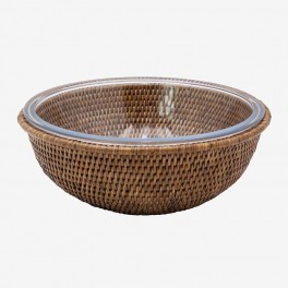 RATTAN AND PIREX ROUNDED TRAY
