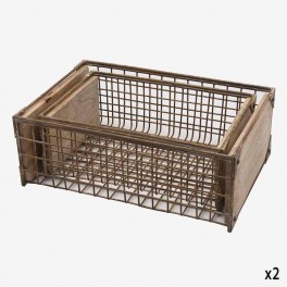 S/2 TAUPE GRID IRON TRAY