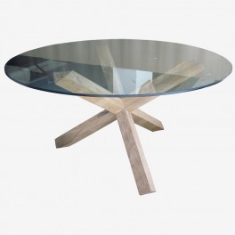 R DINING TABLE WOOD CROSS GLASS 